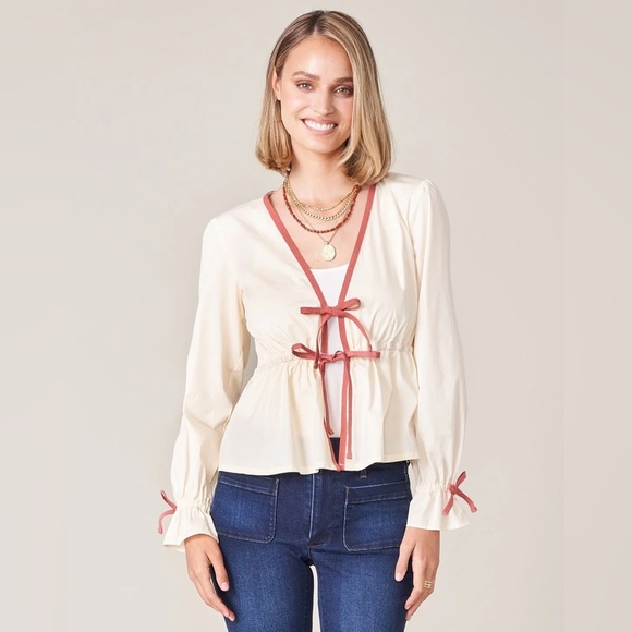 Spartina Joni tie blouse buttercream large - Picture 1 of 7